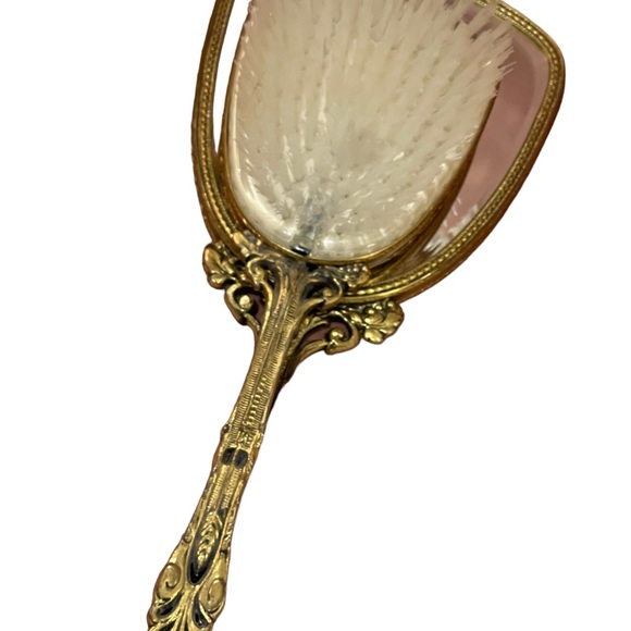 Vintage Antiqued Ormolu Brass heavy ornate metal Vanity set mirror brush - Picture 11 of 11